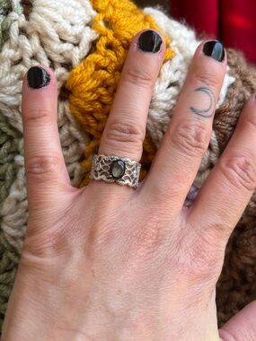Silver Crystal Ring with Green Gemstone